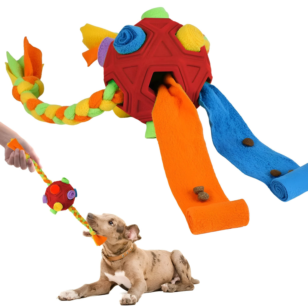 Bite-resistant rubber sniffing ball dog puzzle toy with holes for treat hiding