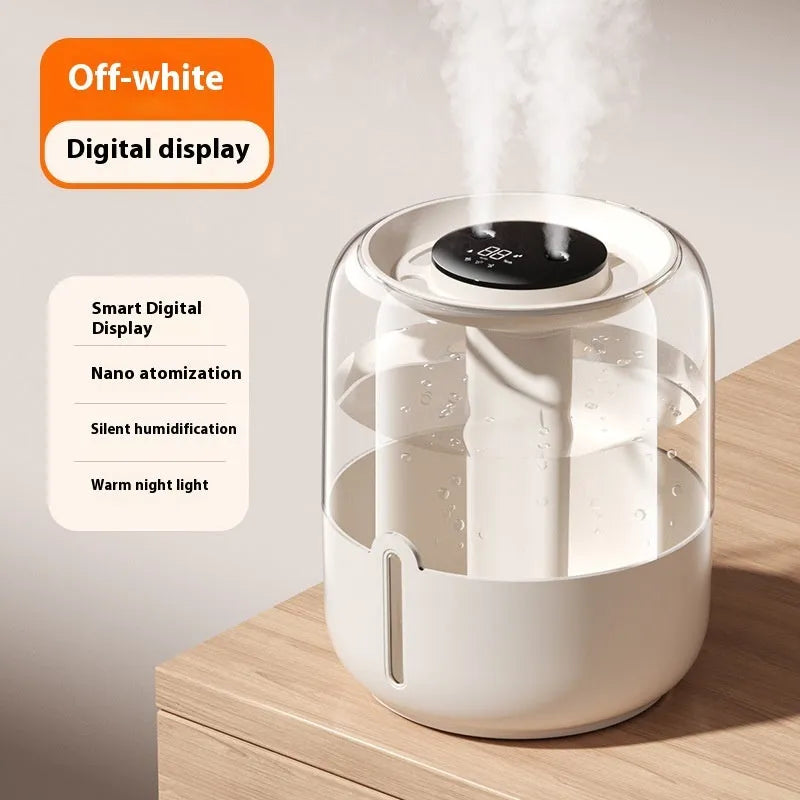 Beige large capacity USB humidifier with dual spray, display and night light