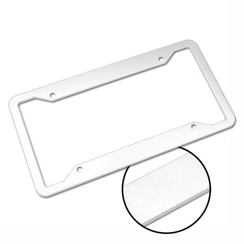 Aluminium alloy licence plate frame in four finish options showing dimensions 200×150×20mm