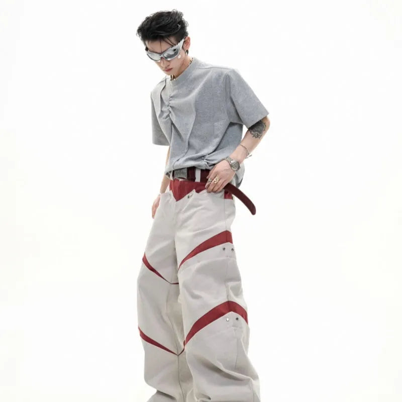 Men's loose cotton T-shirt with asymmetric stitching in black, grey or white colours