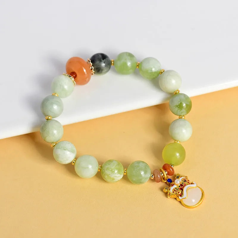 Handmade green milk-in-water jade retro geometry bracelet 10mm beads women's jewellery