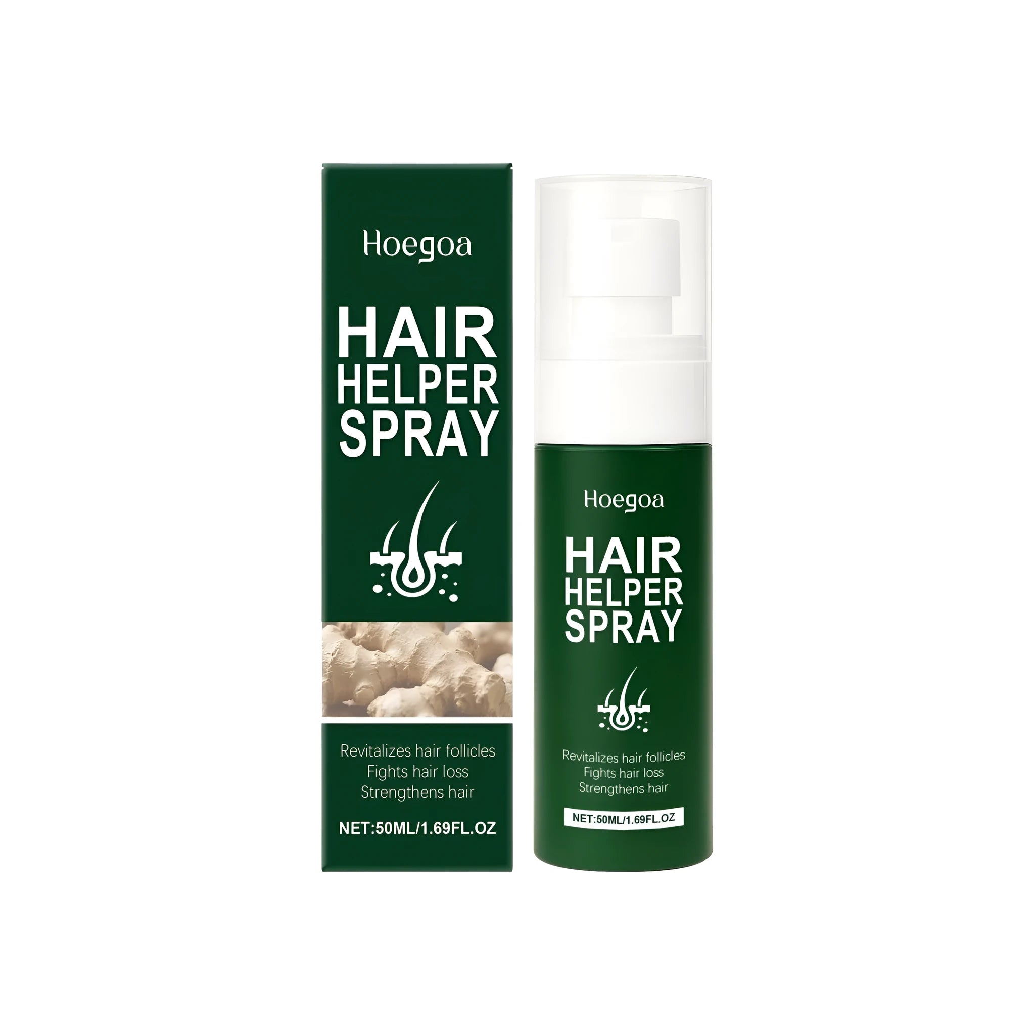 Hair Helper Spray 50ml bottle with natural extract formulation for hair styling