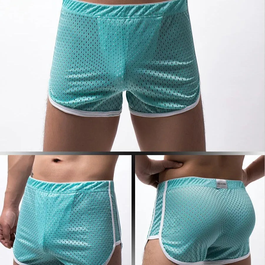 A pair of men's three-point boxer shorts in a cotton-nylon blend on a neutral background.
