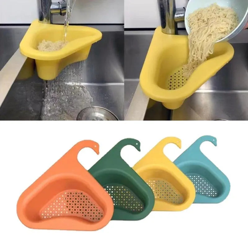 Blue plastic kitchen sink hanging swan drain basket for fruit and vegetable waste, dry-and-wet separation design