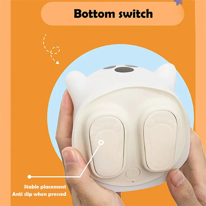 Silicone night light LED touch sensor lamp for kids bedroom in pink, showing soft glow on a bedside table