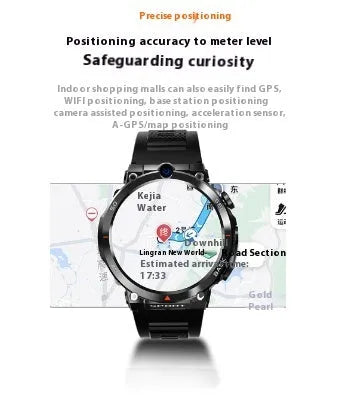 Multi functional sports smartwatch with dual cameras and GPS positioning on display