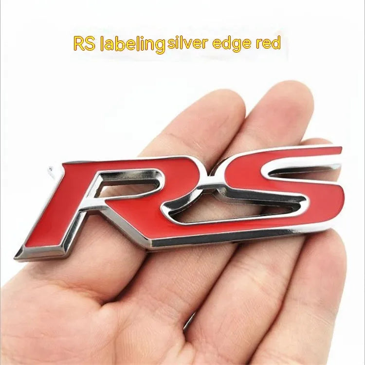 Zinc alloy metal car tail tag sticker RS series 9 x 2.4cm silver edge black