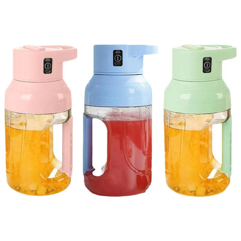 Portable electric juicer 1500ml USB rechargeable in pink with double handles and steel blades