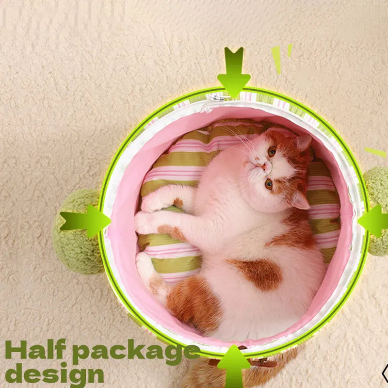 Creative cauliflower tree hole enclosed small dog house and cat house in green plush material