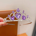 Children's crystal crown metal headband with electroplated finish in pink, light blue, or light purple for girls aged 3-10