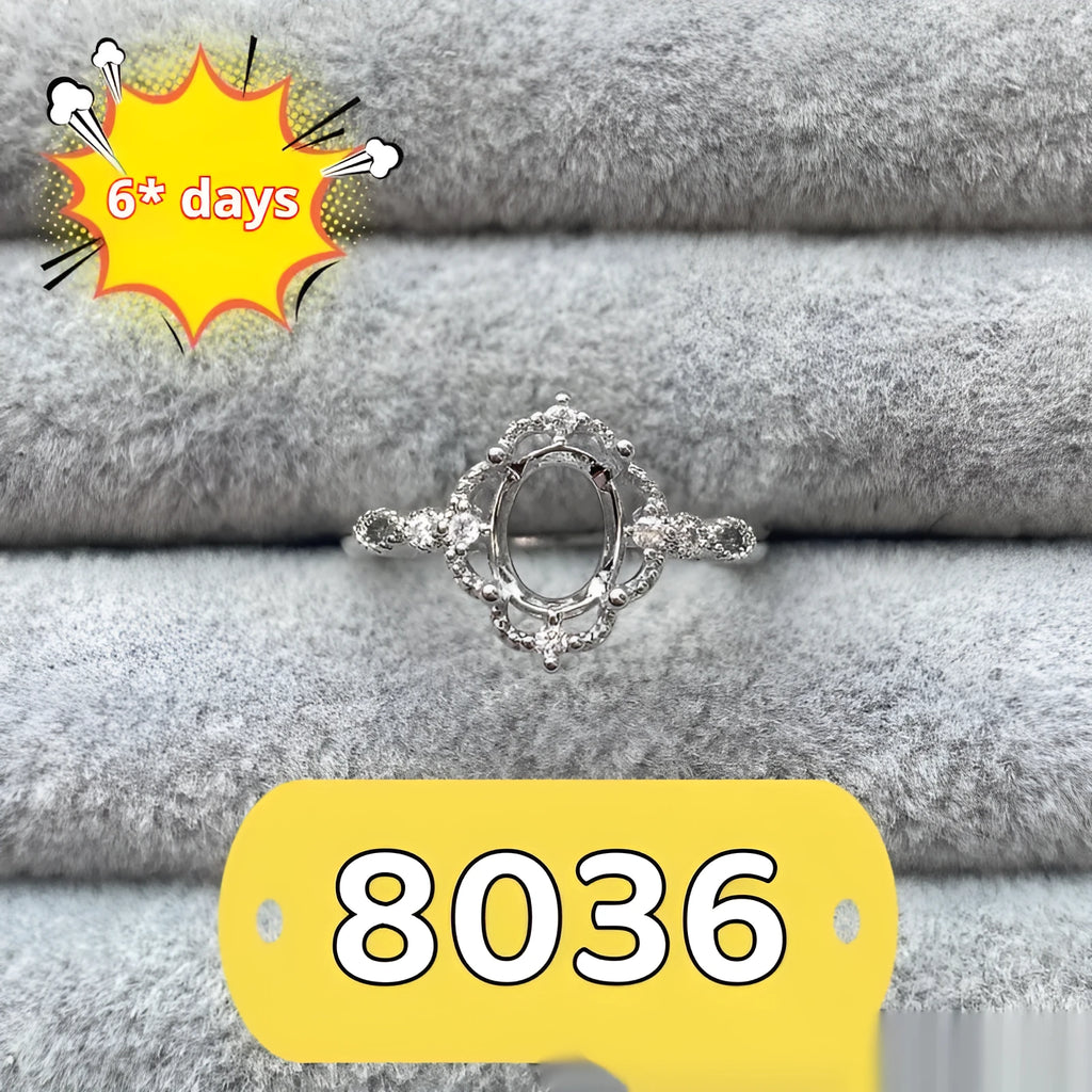 Oval open mouth ring with five-pointed star ornament on 6x8mm stone, Korean style copper jewellery
