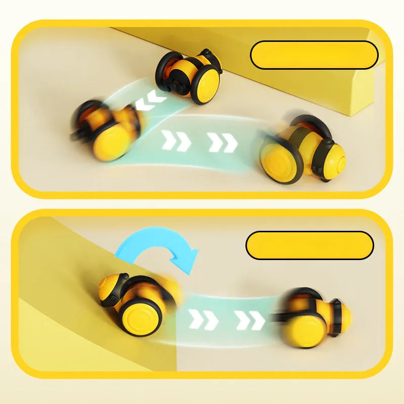 Electric cat car toy with bee design, pink, moving randomly with feather teaser