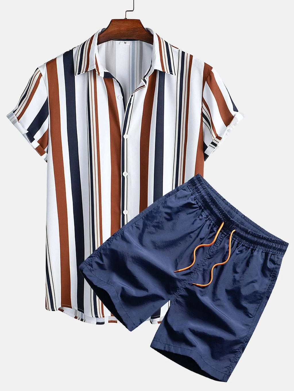 Men's digital print short sleeve cardigan suit with matching shorts in polyester fabric