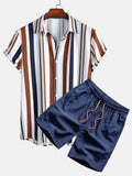 Men's digital print short sleeve cardigan suit with matching shorts in polyester fabric