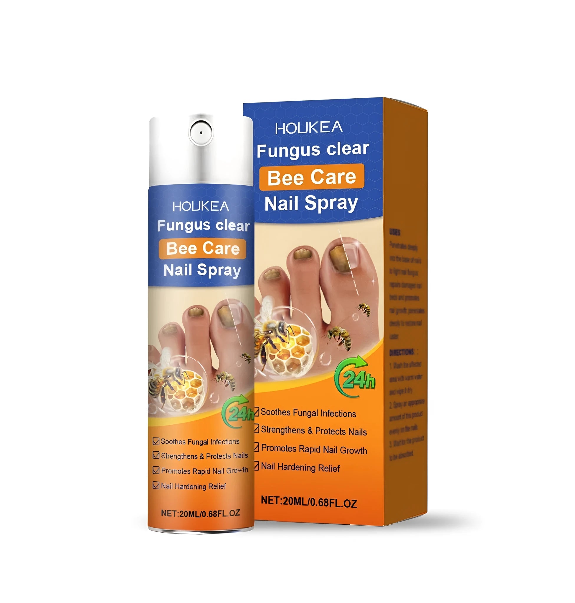 Nail fungus spray gloss bottle with bee venom and silver chloride, 20ml for toenail and fingernail treatment