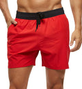 Men's blue running shorts with a drawstring waistband and a side headband pocket.