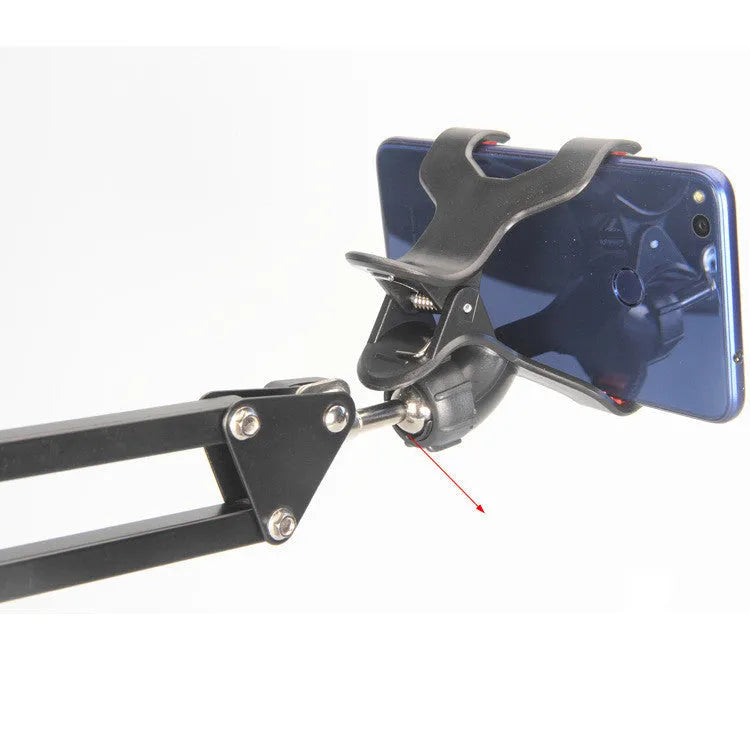 Universal mobile phone holder with metal bracket, 23cm arm, 60cm height, heavy plastic base, 360-degree ball head, for iPad Mini and iPhone desktop bed stand