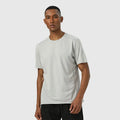 Men's lightweight quick-dry short sleeve t-shirt in light cloud gray with reflective strips, polyester fabric