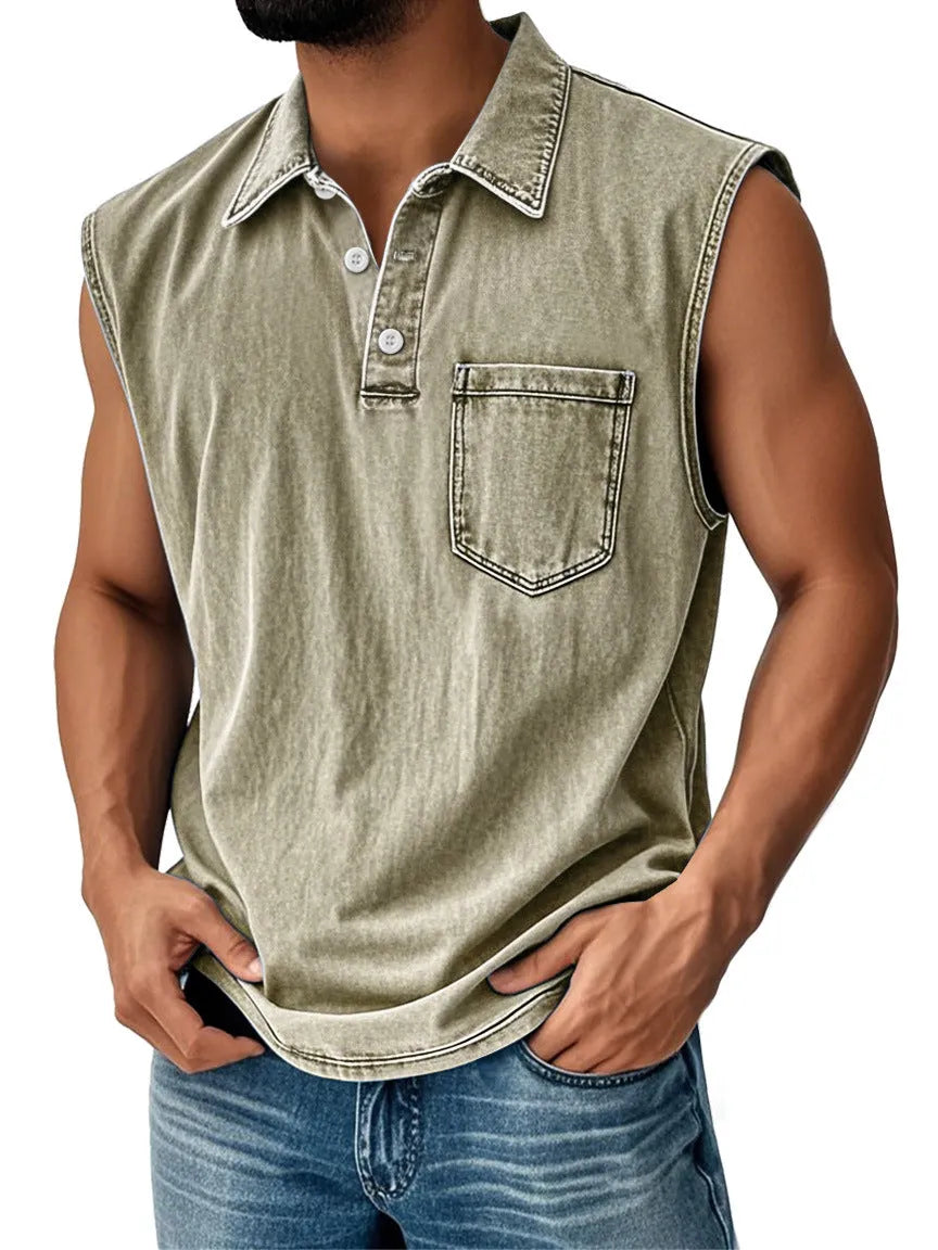 3D digital print men's loose fit button polo shirt short sleeve in polyester fibre, front view