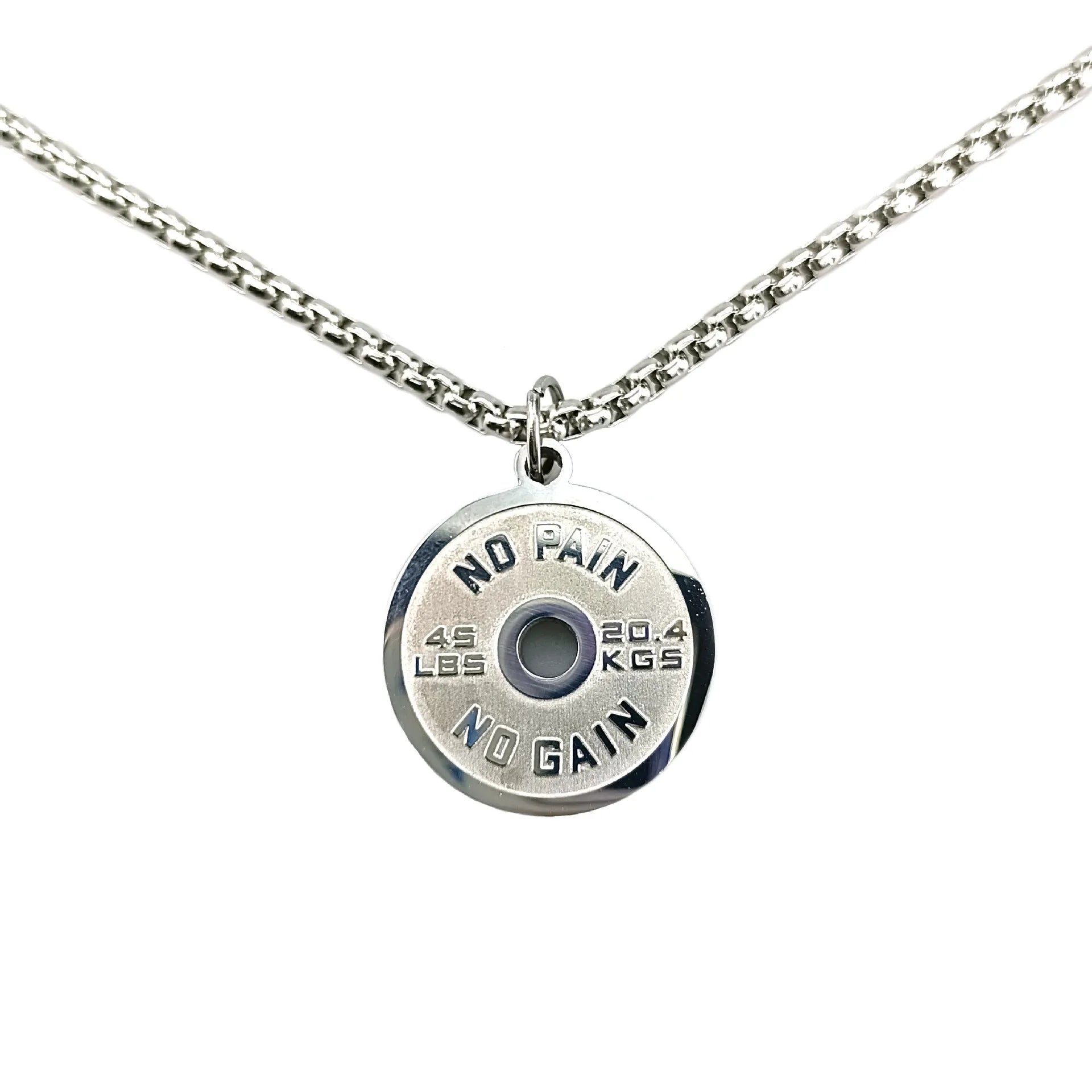 Stainless steel geometric barbell disk pendant necklace with chain options