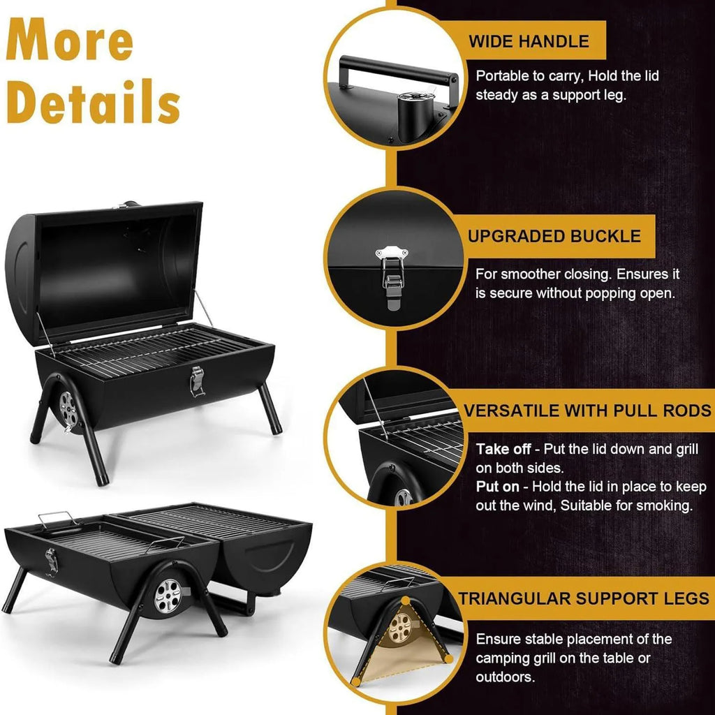 Small folding desktop charcoal barbecue with grill for tabletop cooking
