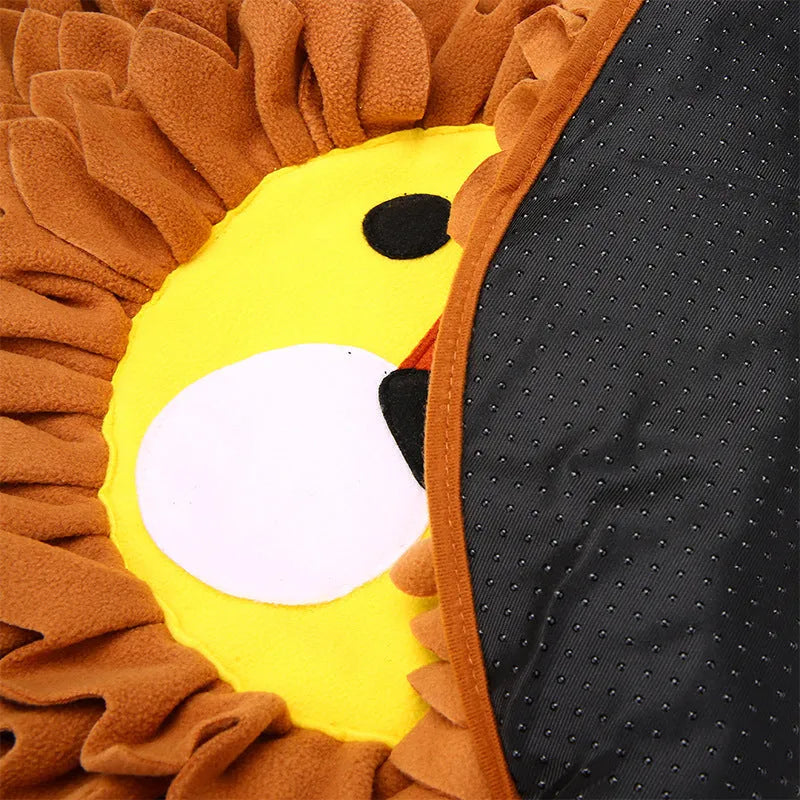 Brown lion-themed pet sniffing pad measuring 33 by 25 centimetres for dog and cat enrichment
