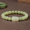 Women's Hetian jade leather bracelet with polished beads, 8mm size, national style design