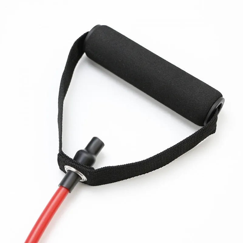 Adjustable chest expander exercise equipment with five colour-coded resistance bands from yellow to black