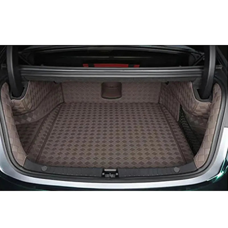 Leather trunk mat for Tesla Model 3 in black with buckle fitting lying in boot