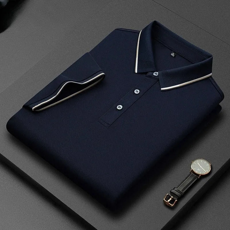 Light business silk men's short-sleeved T-shirt in mulberry silk and cotton blend with regular fit