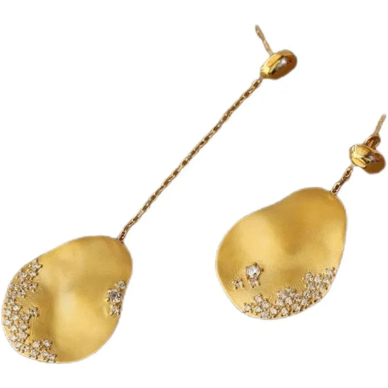 Asymmetric gold-plated zircon floral earrings for women in silver colour option
