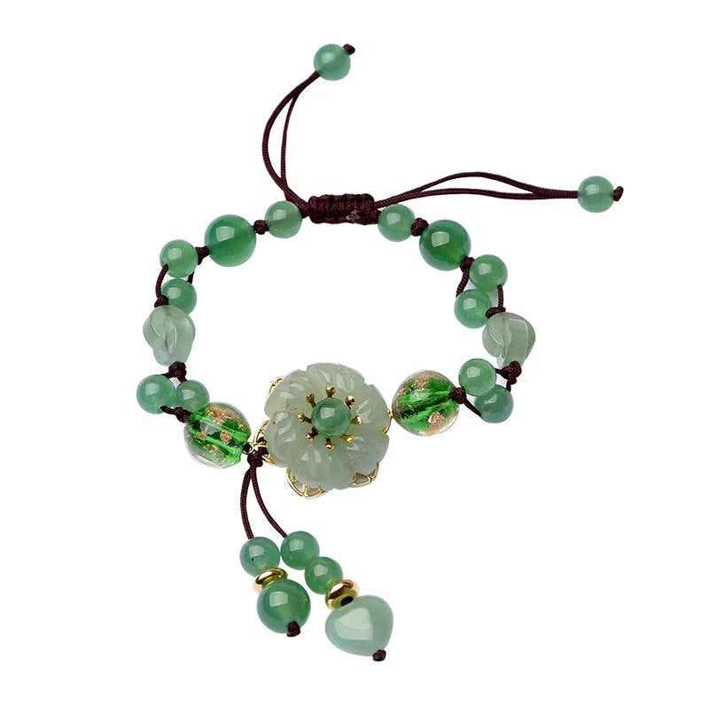 Hand-woven retro flower bracelet in Chinese style, mixed materials, petals style colourway, with auspicious patterns