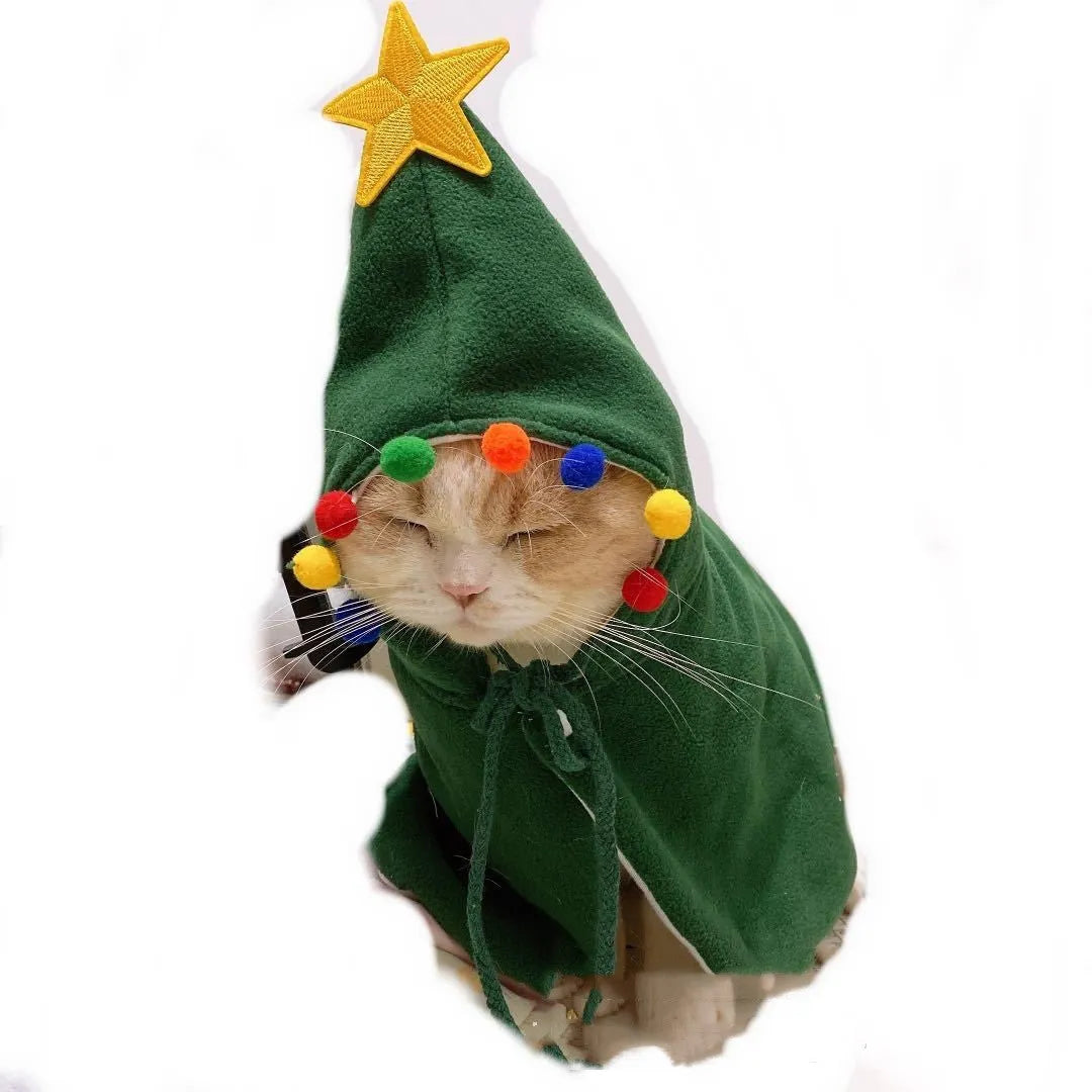 Pet cat small dog Christmas shawl cloak in elk pattern on light background