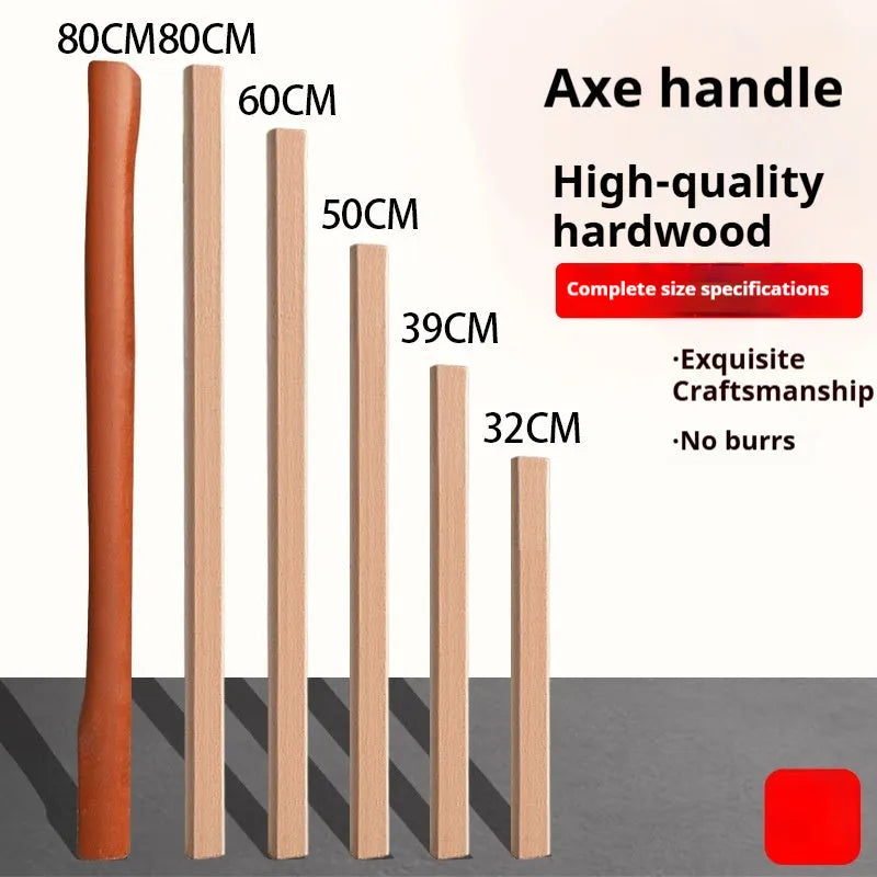 A selection of locust wood tool handles including log axe, hoof hoe, and log sickle handles in various lengths.