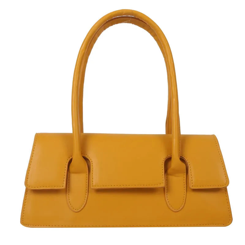 Women's retro style small square PU shoulder bag in black with visible stitching and a single strap