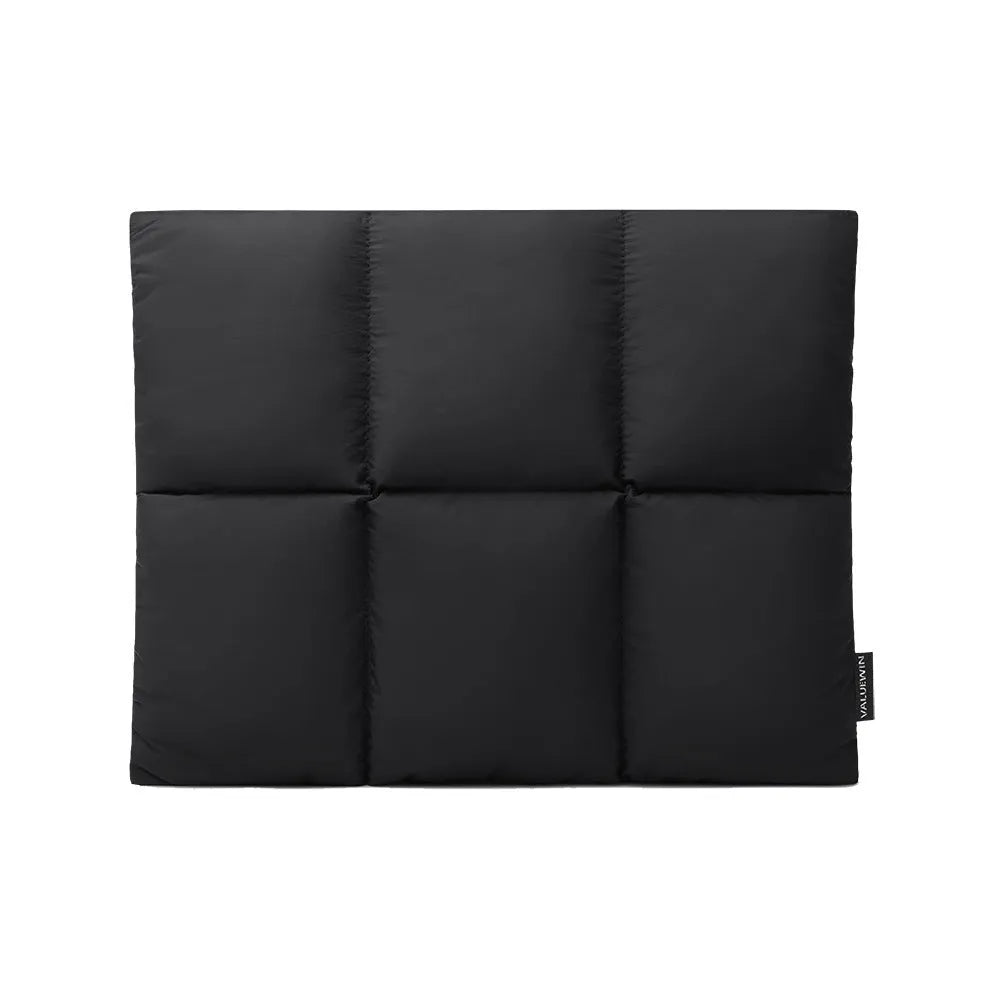 Soft fluffy laptop sleeve in black and khaki colours showing European American retro style design