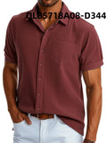 Men's loose short sleeve lapel shirt in printed polyester, black line D344 design, front view