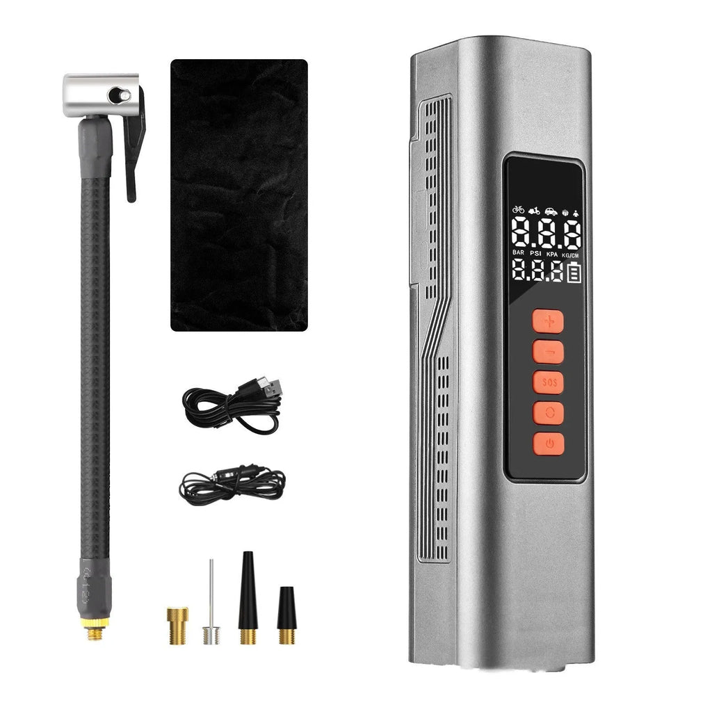 Wireless car tyre inflator with digital display and Type-C charging port, available in non-vacuum and vacuum styles