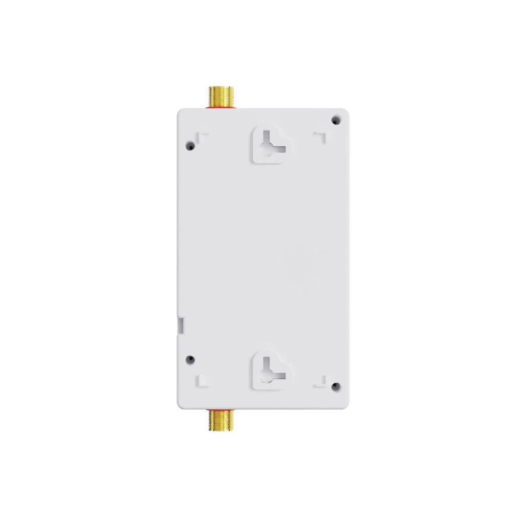 Instant electric water heater with LED touch screen display and remote control for kitchen or shower use.