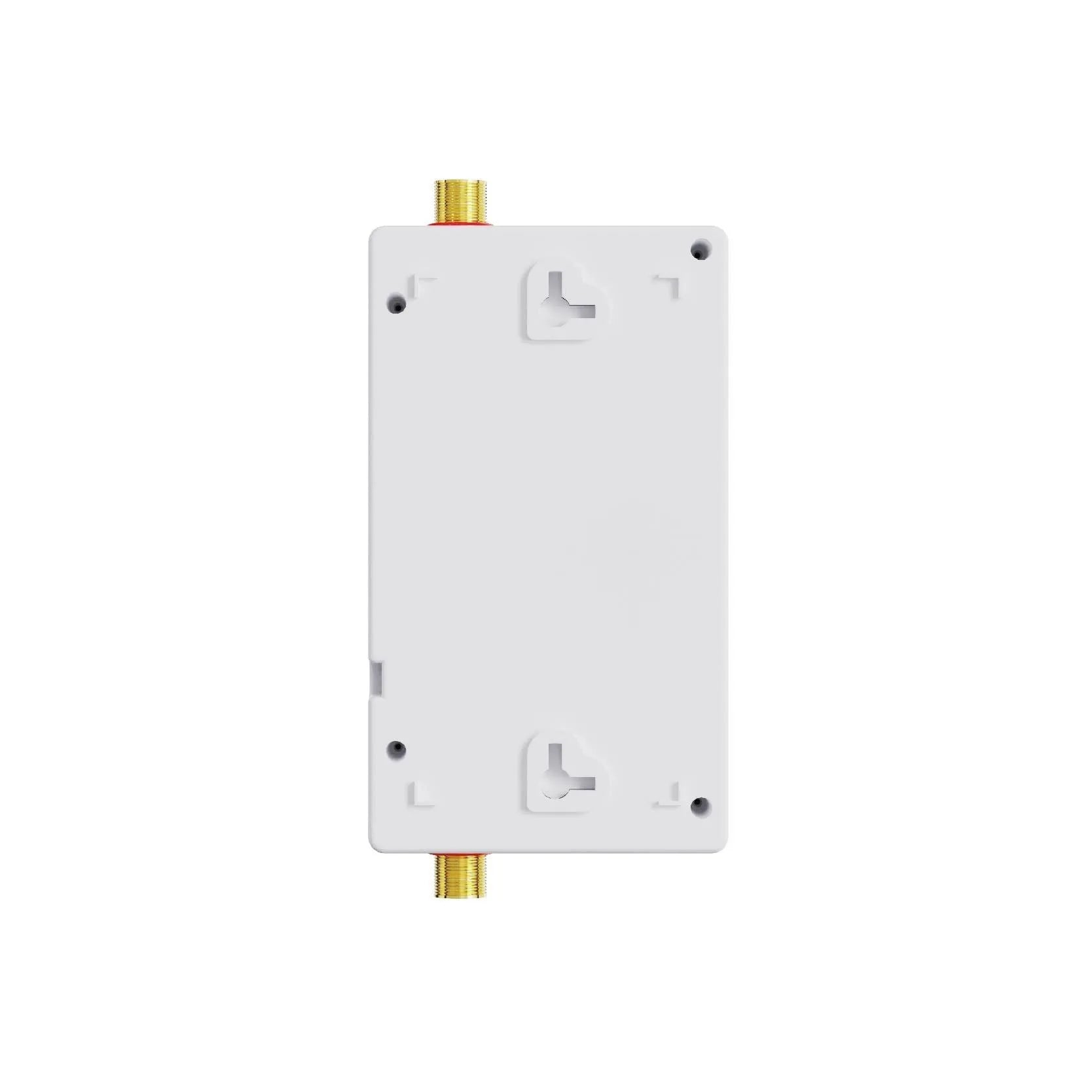 Instant electric water heater with LED touch screen display and remote control for kitchen or shower use.