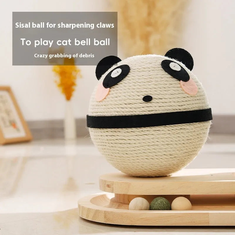 Wooden cat climbing frame with double turntable and scratch-resistant surface in cute style