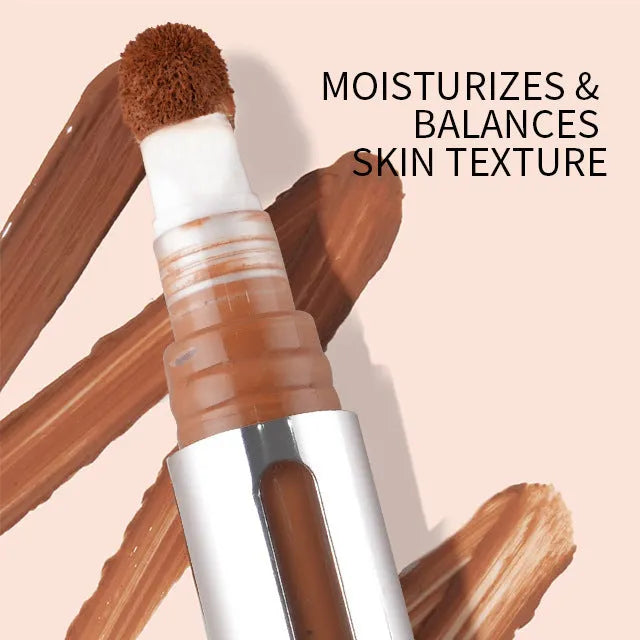 A liquid concealer pen with waterproof, sweatproof formula, shown with 24 different colour shade options.