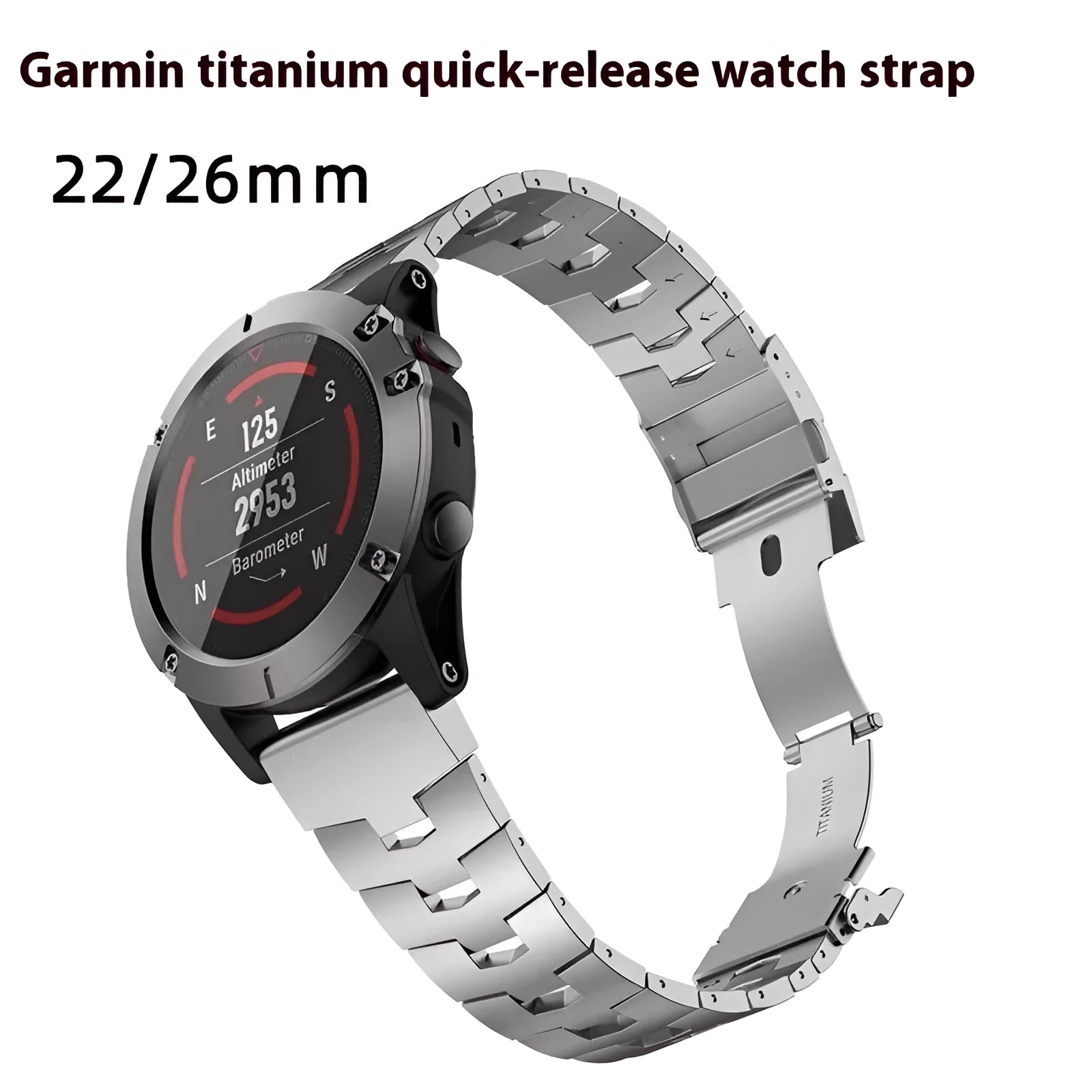 Garmin Fenix watch replacement strap in silver, black, and titanium colour for Jiaming models
