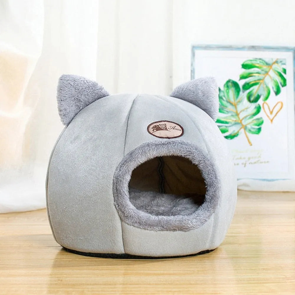 Winter cat nest fully enclosed sofa bed in grey, size XL 40cm, for indoor use