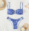 Women's high-waist floral bikini swimsuit in blue, orange, pink, or rose red.