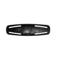 Black nylon seat belt buckle clip for child safety seats measuring 14.5 by 4 centimetres