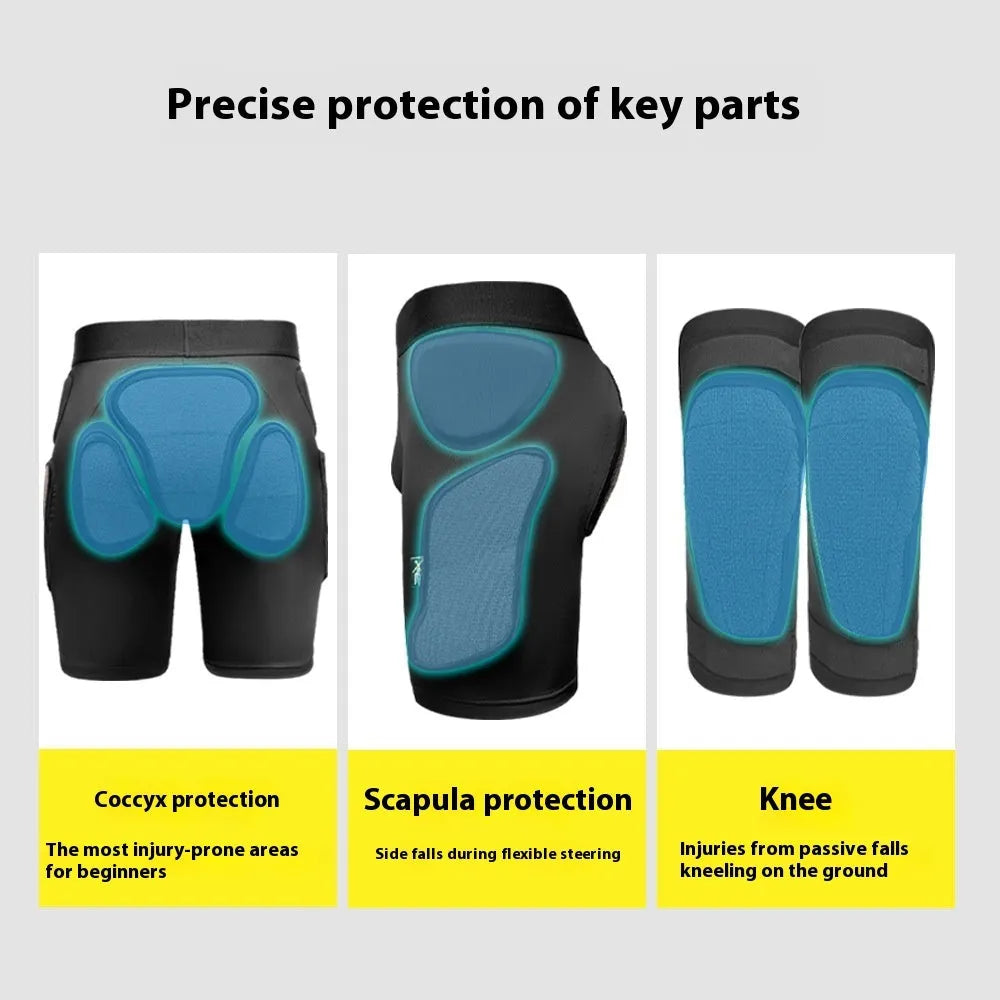 X-ray diffraction design ski protective gear set containing one pair of hip pads and one pair of knee pads.