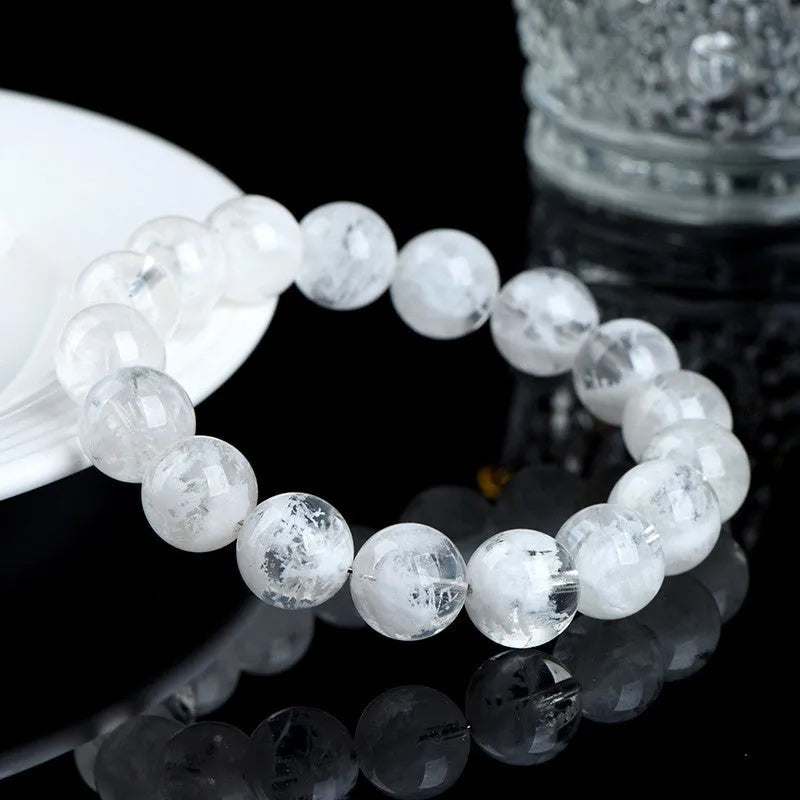Women's crystal bracelet with natural blizzard snowflake round beads in geometric shape