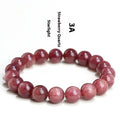 Natural strawberry quartz geometric bead bracelet showing colour and size options for men and women.