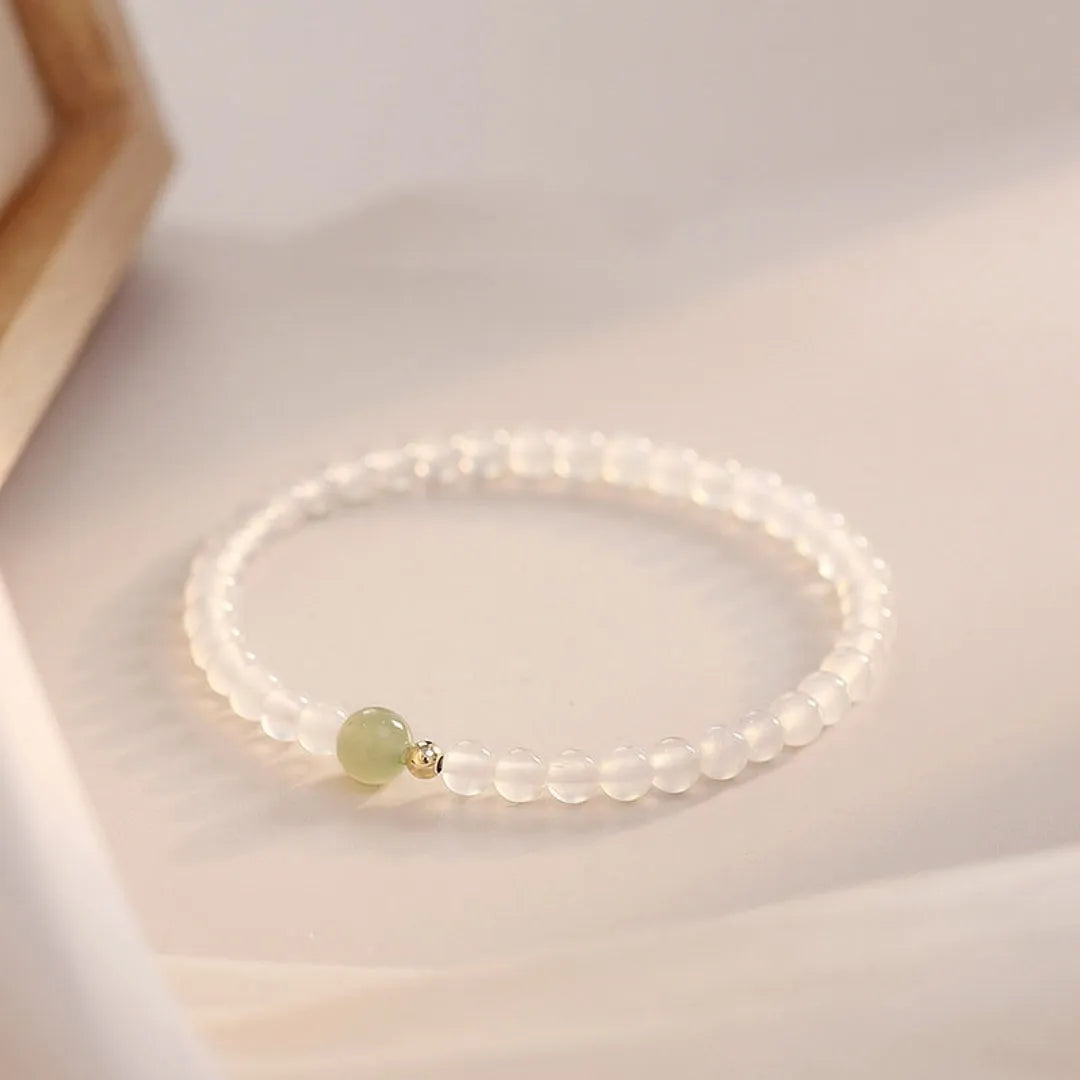 Natural white agate women's bracelet 15cm New Chinese style handcrafted white stone jewellery